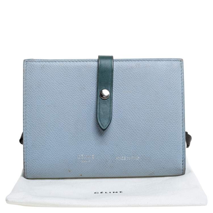 Pre Owned Celine Blue/Green Leather Multifunction Strap Wallet