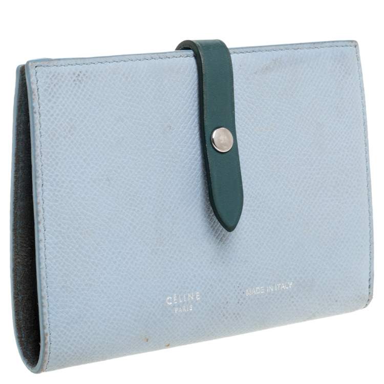 Pre Owned Celine Blue/Green Leather Multifunction Strap Wallet