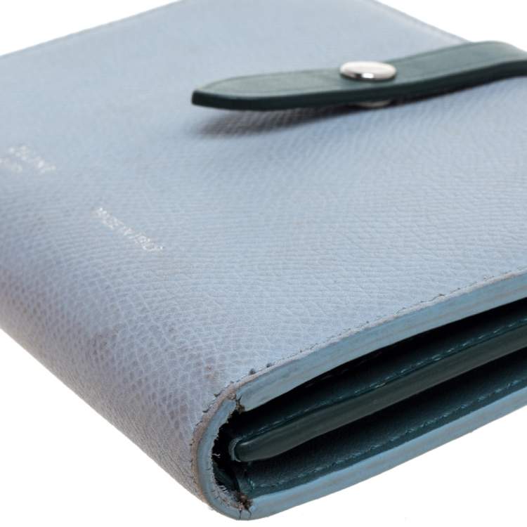 Pre Owned Celine Blue/Green Leather Multifunction Strap Wallet