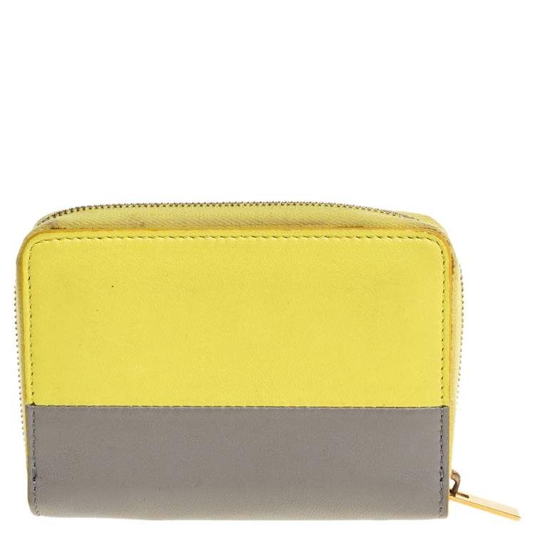 Pre Owned Celine Yellow/Grey Leather Zip Around Coin Purse
