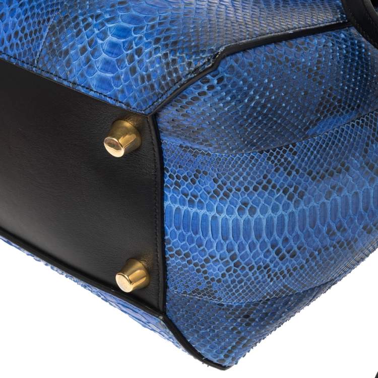 مملوكة مسبقًا Celine Blue/Black Python and Leather Mini Belt Top Handle Bag