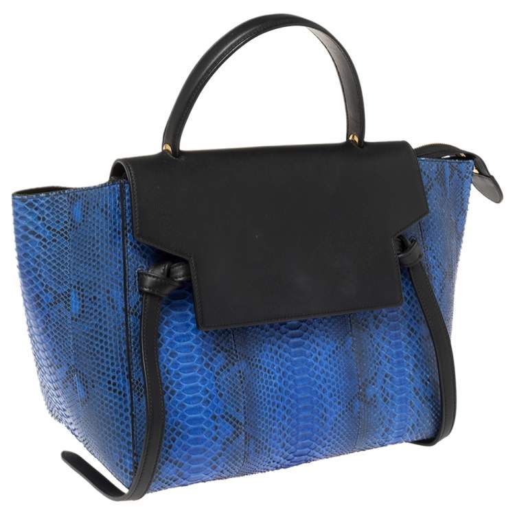 مملوكة مسبقًا Celine Blue/Black Python and Leather Mini Belt Top Handle Bag