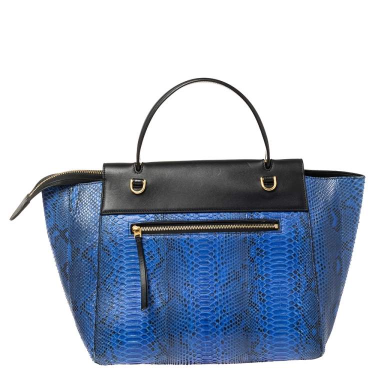مملوكة مسبقًا Celine Blue/Black Python and Leather Mini Belt Top Handle Bag