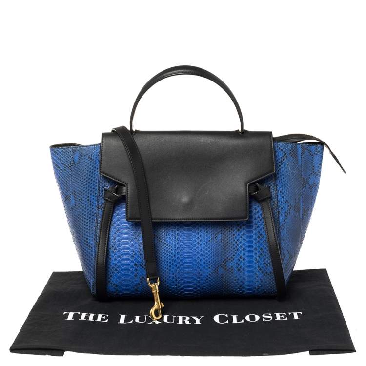 مملوكة مسبقًا Celine Blue/Black Python and Leather Mini Belt Top Handle Bag