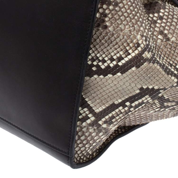 Pre Owned Celine Multicolor Leather and Python Medium Trapeze Top Handle Bag