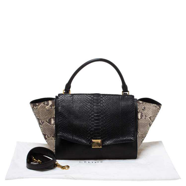 Pre Owned Celine Multicolor Leather and Python Medium Trapeze Top Handle Bag