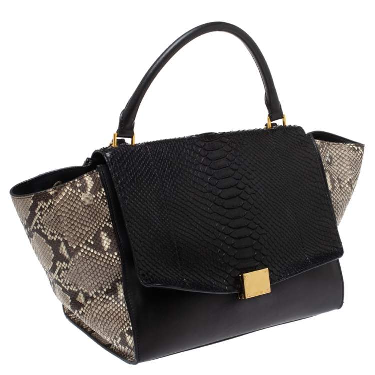 Pre Owned Celine Multicolor Leather and Python Medium Trapeze Top Handle Bag