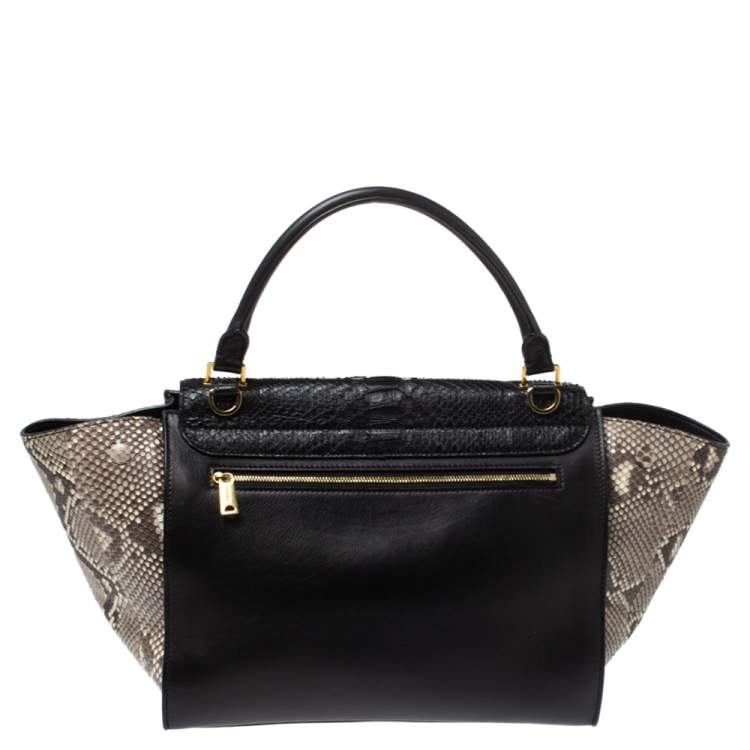 Pre Owned Celine Multicolor Leather and Python Medium Trapeze Top Handle Bag