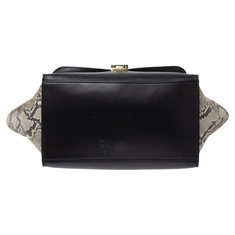Pre Owned Celine Multicolor Leather and Python Medium Trapeze Top Handle Bag