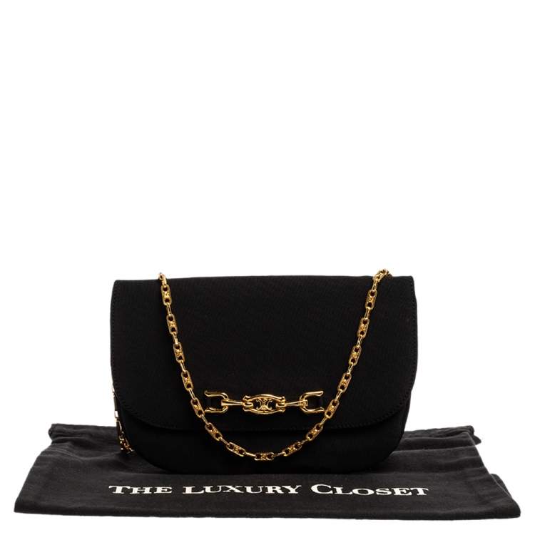 Pre Owned Celine Black Fabric Chain Pochette Bag