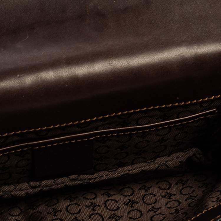 Pre Owned Celine Dark Brown Monogram Leather Pochette Bag