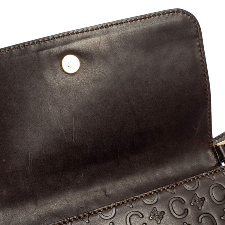 Pre Owned Celine Dark Brown Monogram Leather Pochette Bag