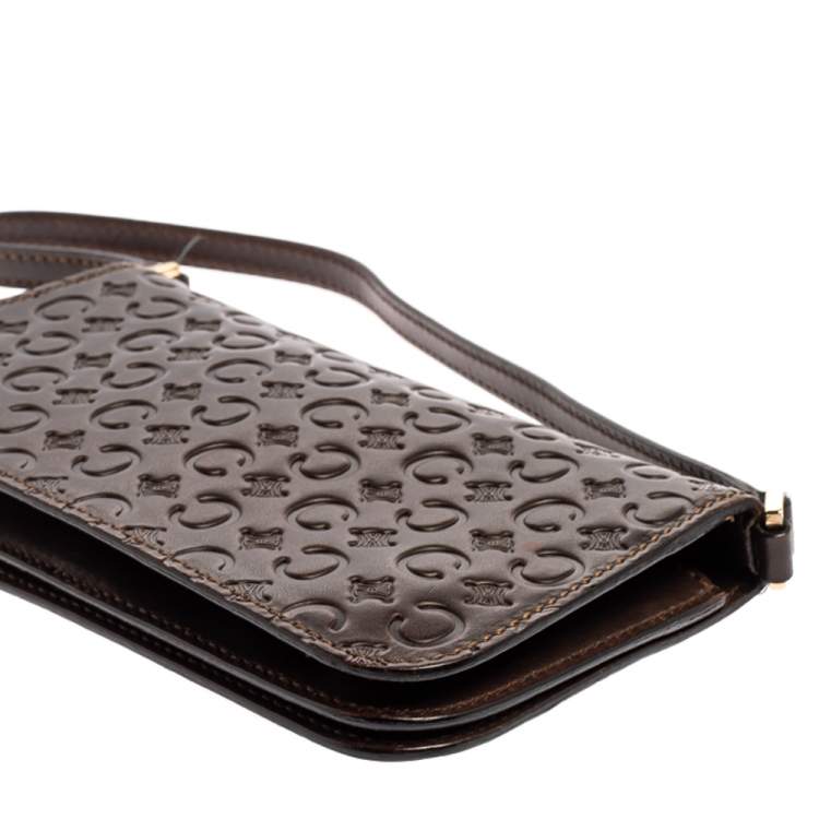 Pre Owned Celine Dark Brown Monogram Leather Pochette Bag