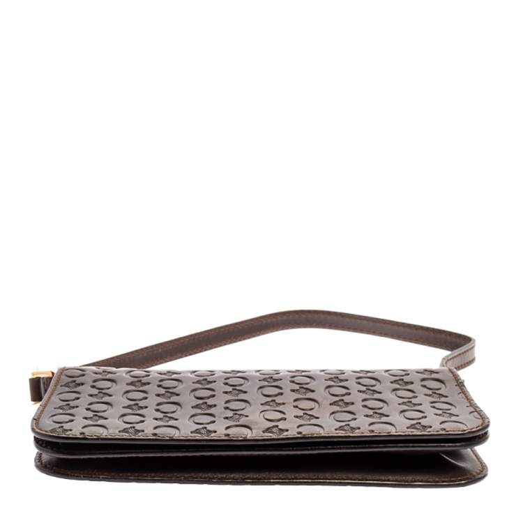 Pre Owned Celine Dark Brown Monogram Leather Pochette Bag