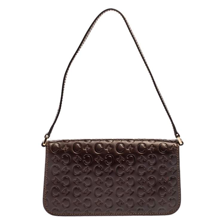 Pre Owned Celine Dark Brown Monogram Leather Pochette Bag