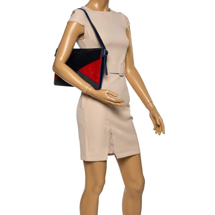 Pre Owned Celine Multicolor Leather and Suede Diamond Clutch Bag