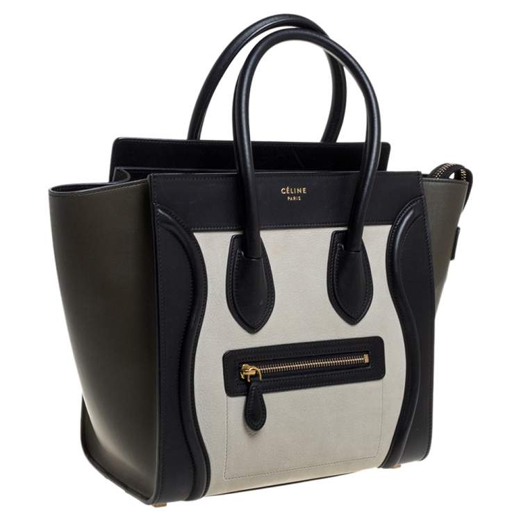 Pre Owned Celine Tri Color Nubuck and Leather Micro Luggage Tote