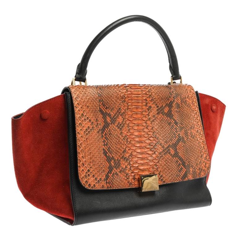 Pre Owned Celine Multicolor Python,Suede and Leather Medium Trapeze Top Handle Bag