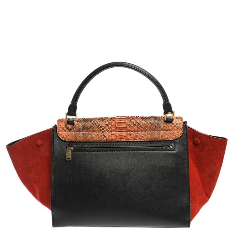 Pre Owned Celine Multicolor Python,Suede and Leather Medium Trapeze Top Handle Bag