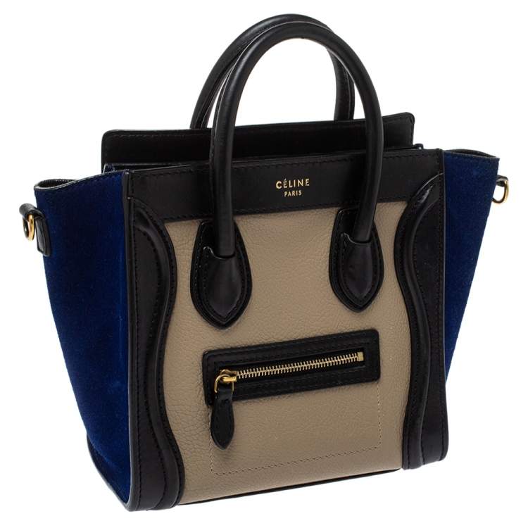 Pre Owned Celine Multicolor Leather and Suede Nano Luggage Tote
