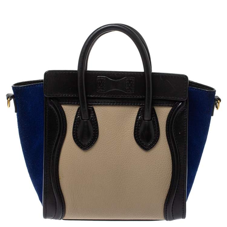 Pre Owned Celine Multicolor Leather and Suede Nano Luggage Tote