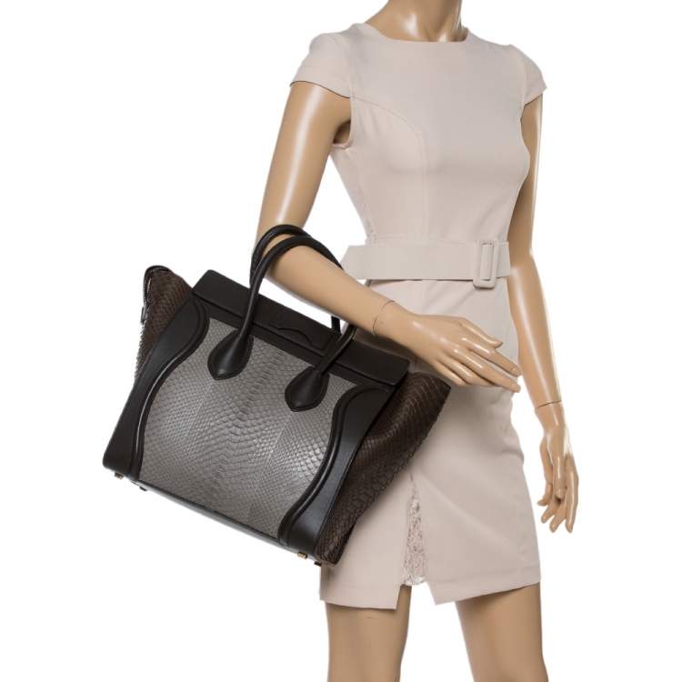 Pre Owned Celine Tri Color Python and Leather Mini Luggage Tote