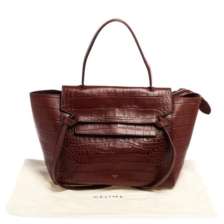 مملوكة مسبقًا Celine Brown Croc Embossed Leather Mini Belt Top Handle Bag