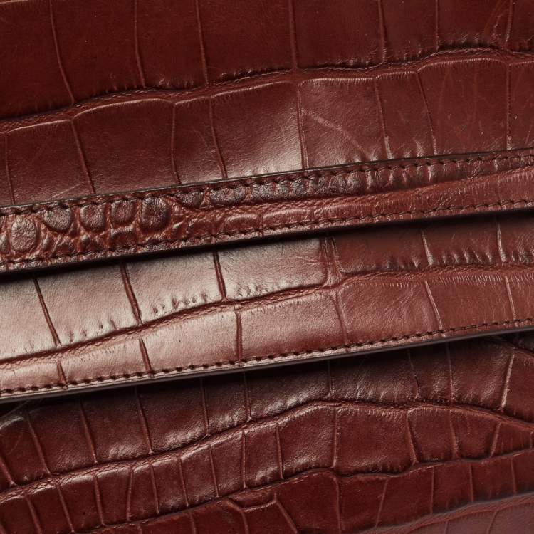 مملوكة مسبقًا Celine Brown Croc Embossed Leather Mini Belt Top Handle Bag