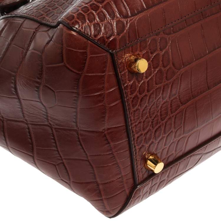 مملوكة مسبقًا Celine Brown Croc Embossed Leather Mini Belt Top Handle Bag