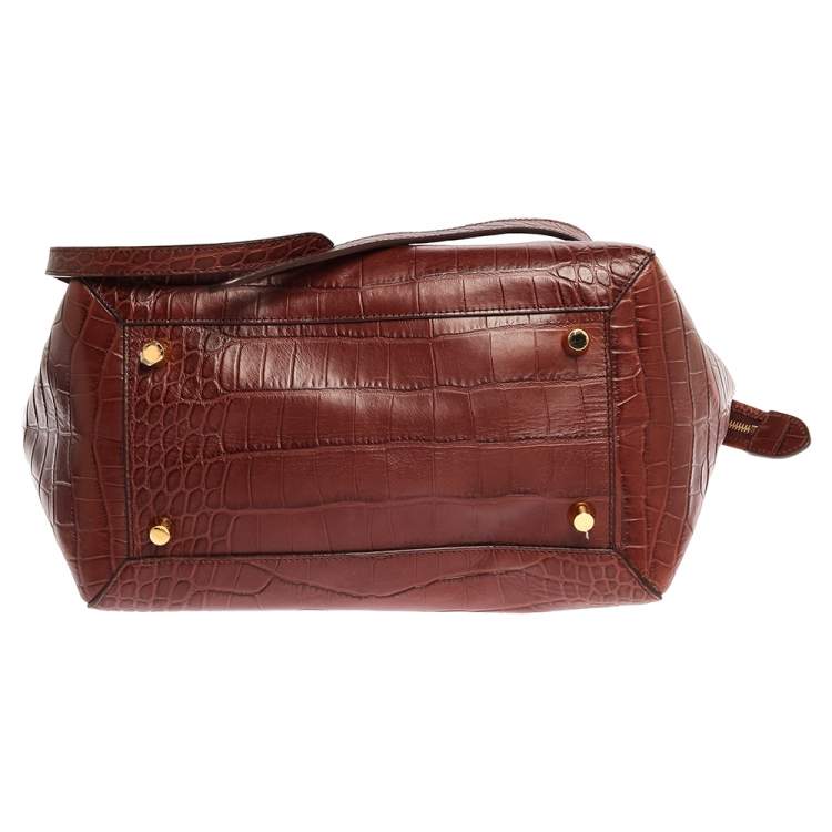 مملوكة مسبقًا Celine Brown Croc Embossed Leather Mini Belt Top Handle Bag