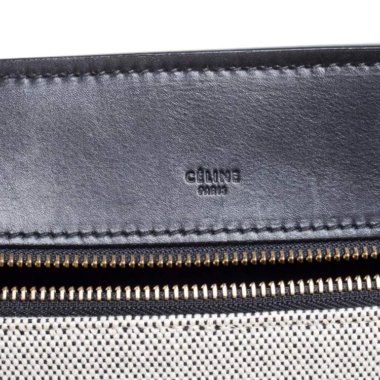 Pre Owned Celine Black/Ivory Leather and Canvas Medium Edge Top Handle Bag