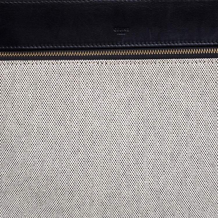 Pre Owned Celine Black/Ivory Leather and Canvas Medium Edge Top Handle Bag