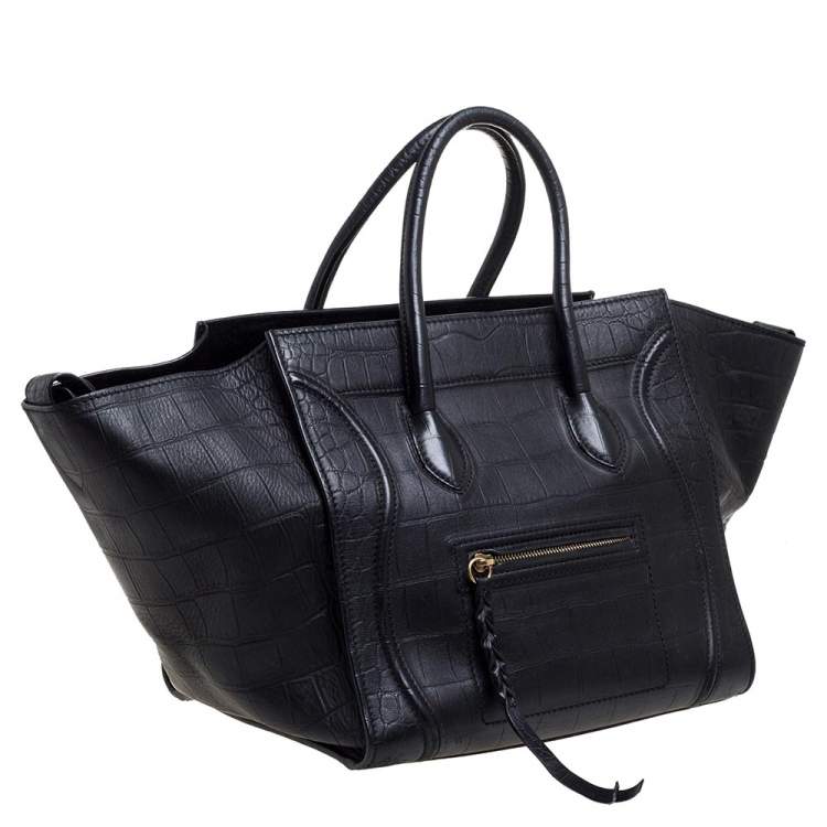Pre Owned Celine Black Croc Embossed Leather Medium Phantom Luggage Tote