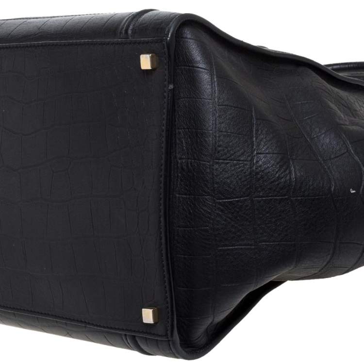 Pre Owned Celine Black Croc Embossed Leather Medium Phantom Luggage Tote