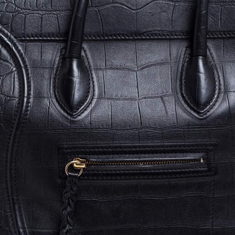 Pre Owned Celine Black Croc Embossed Leather Medium Phantom Luggage Tote