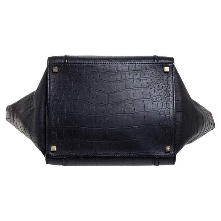 Pre Owned Celine Black Croc Embossed Leather Medium Phantom Luggage Tote