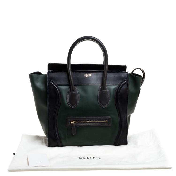 Pre Owned Celine Black/Dark Green Leather Mini Luggage Tote