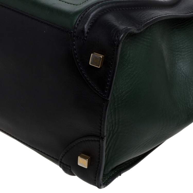 Pre Owned Celine Black/Dark Green Leather Mini Luggage Tote