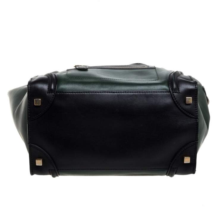 Pre Owned Celine Black/Dark Green Leather Mini Luggage Tote
