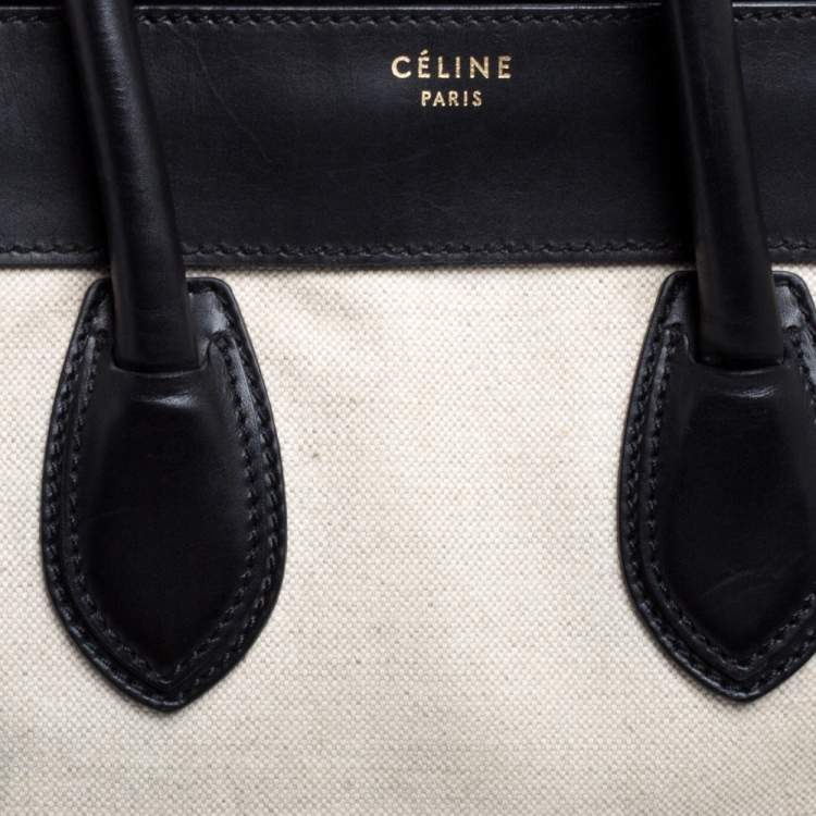 Pre Owned Celine Black/Ivory Canvas and Leather Mini Luggage Tote