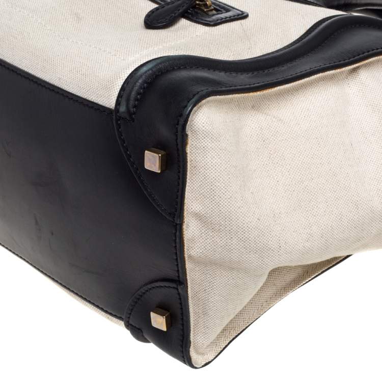 Pre Owned Celine Black/Ivory Canvas and Leather Mini Luggage Tote