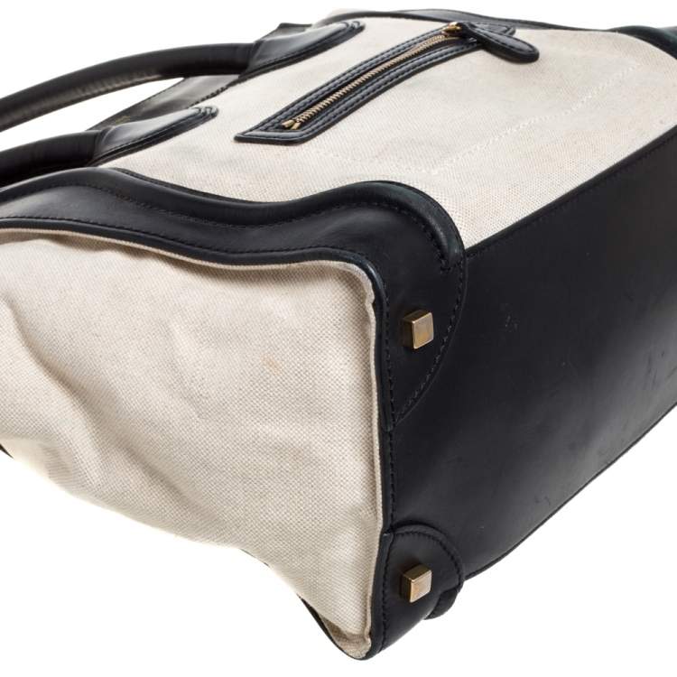 Pre Owned Celine Black/Ivory Canvas and Leather Mini Luggage Tote