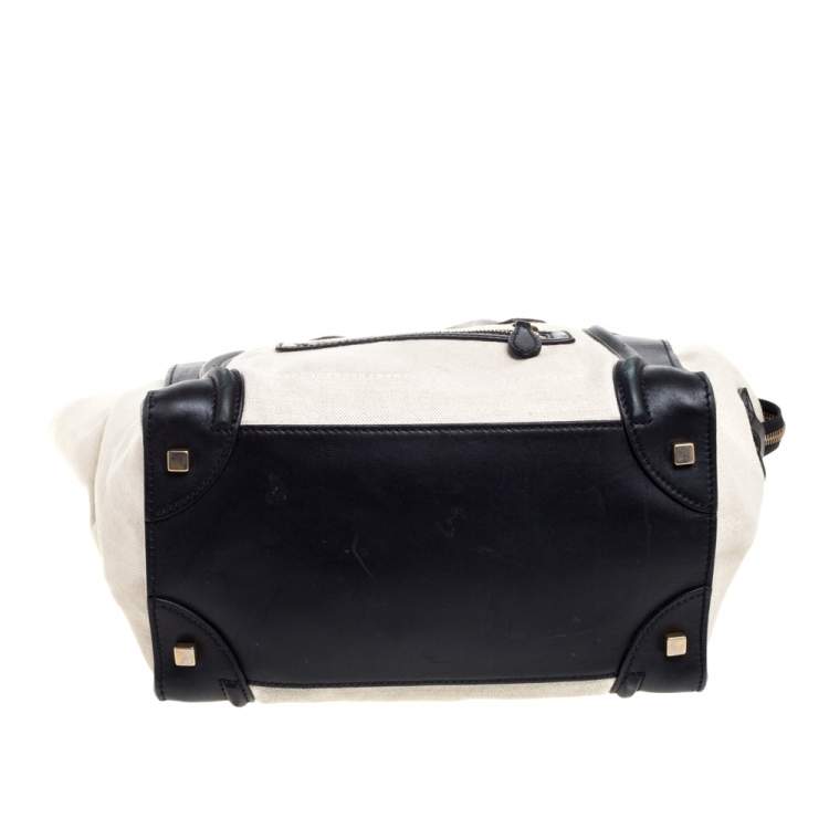 Pre Owned Celine Black/Ivory Canvas and Leather Mini Luggage Tote