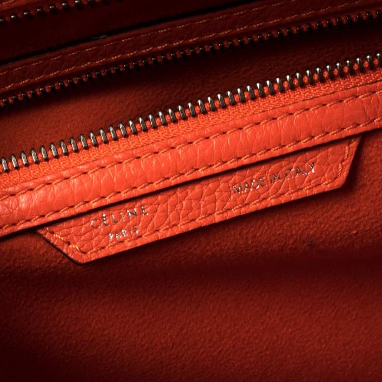 Pre Owned Celine Orange Leather Mini Luggage Tote