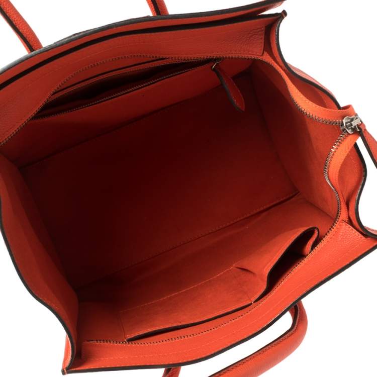 Pre Owned Celine Orange Leather Mini Luggage Tote
