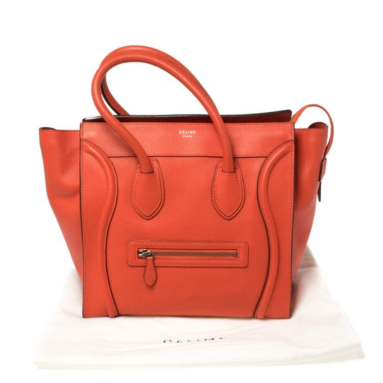 Pre Owned Celine Orange Leather Mini Luggage Tote