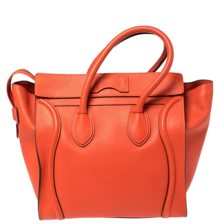 Pre Owned Celine Orange Leather Mini Luggage Tote