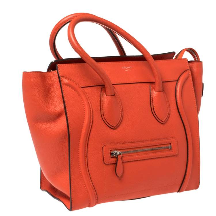 Pre Owned Celine Orange Leather Mini Luggage Tote