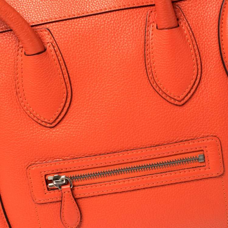 Pre Owned Celine Orange Leather Mini Luggage Tote