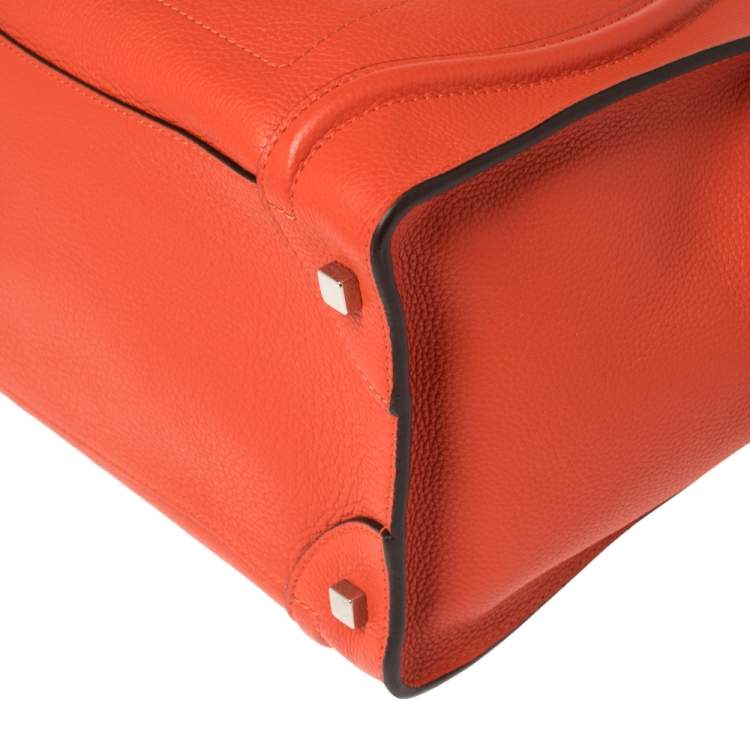 Pre Owned Celine Orange Leather Mini Luggage Tote
